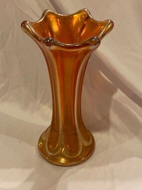 Vintage Miniature Swung Iridescent Carnival Glass Vase